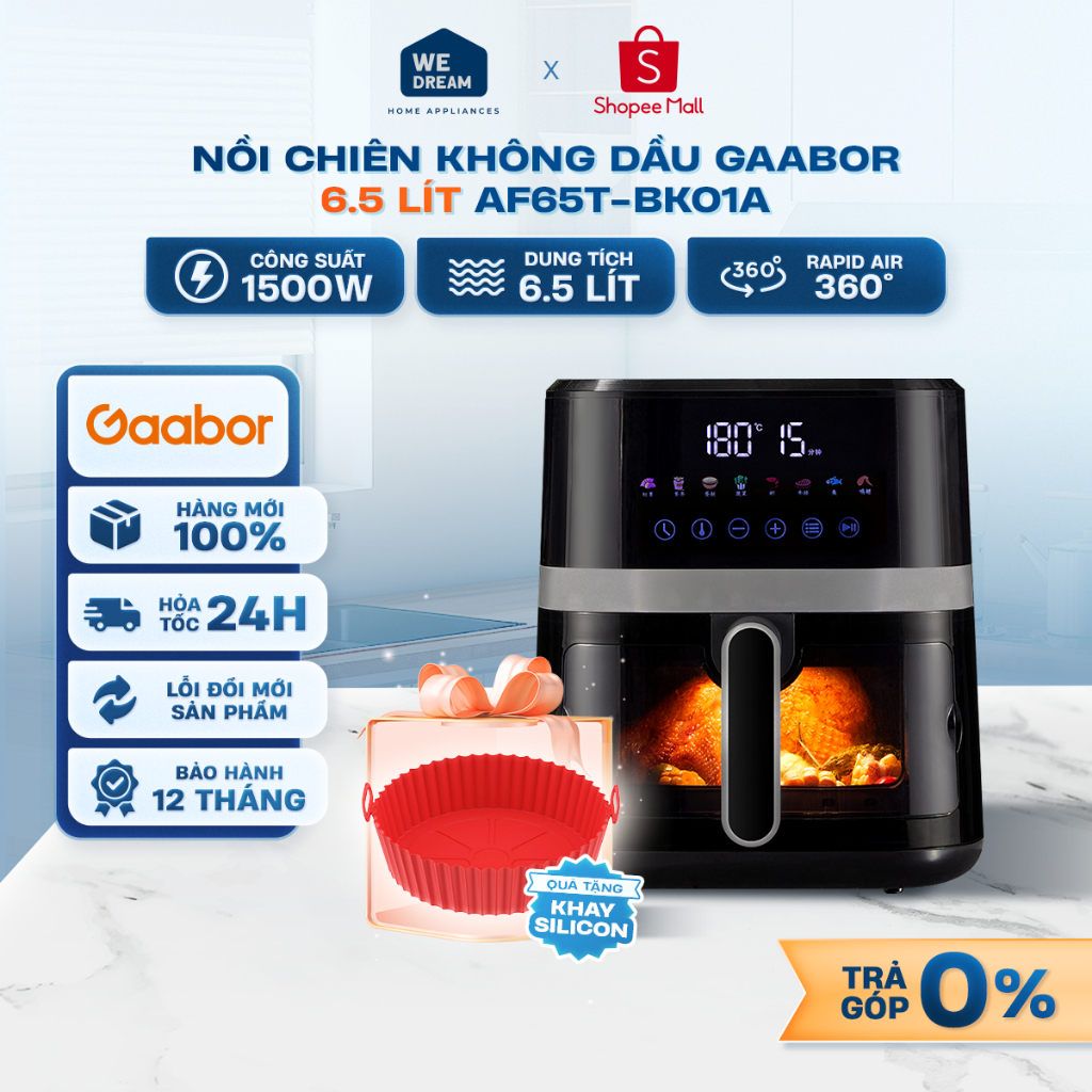 AF65T-BK01A - Nồi Chiên Không Dầu Gaabor 6.5 Lít AF65T-BK01A - Hàng Chính Hãng, Mới 100%