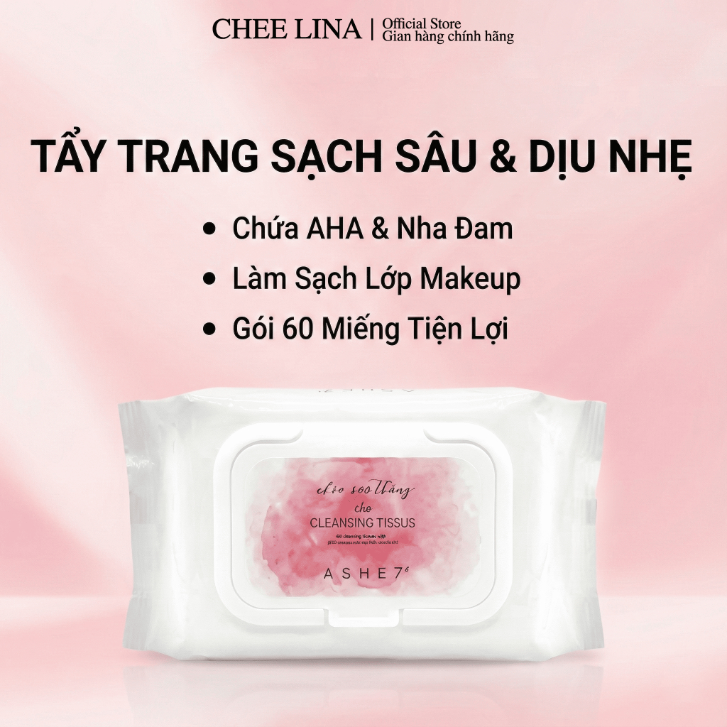 Khăn Ướt Tẩy Trang ASHE7 Aloe Soothing AHA Cleansing Tissue Làm Sạch Nhanh Dịu Nhẹ 80 Miếng | Chee L