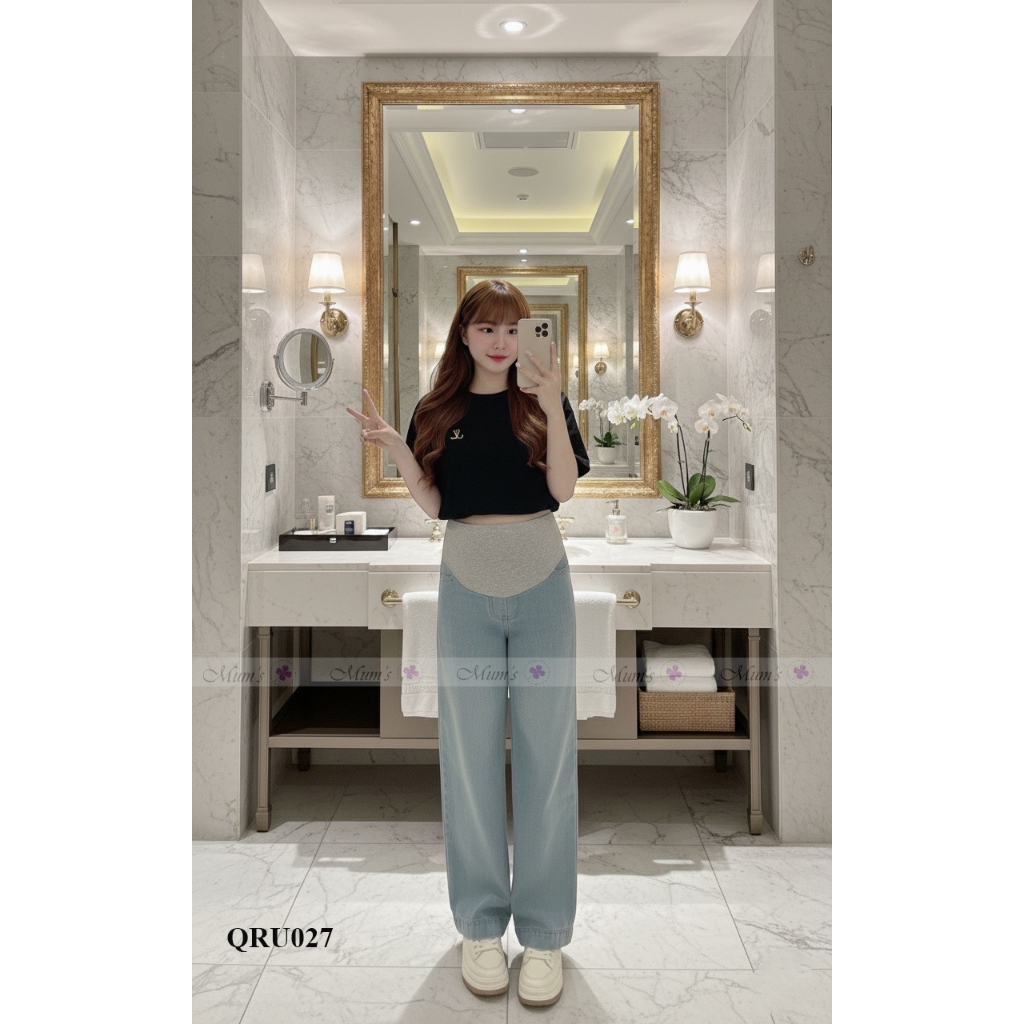 Quần bò ống rộng Mum's Shop QRU027 sành điệu, cá tính cho nàng bầu