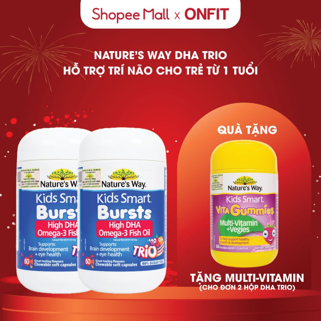 Viên Dầu Cá DHA Trio Nature's Way Omega-3 Fish Oil Trio (60 Viên) Hỗ Trợ Tốt Cho Não Bộ Và Mắt Cho Bé | ONFIT