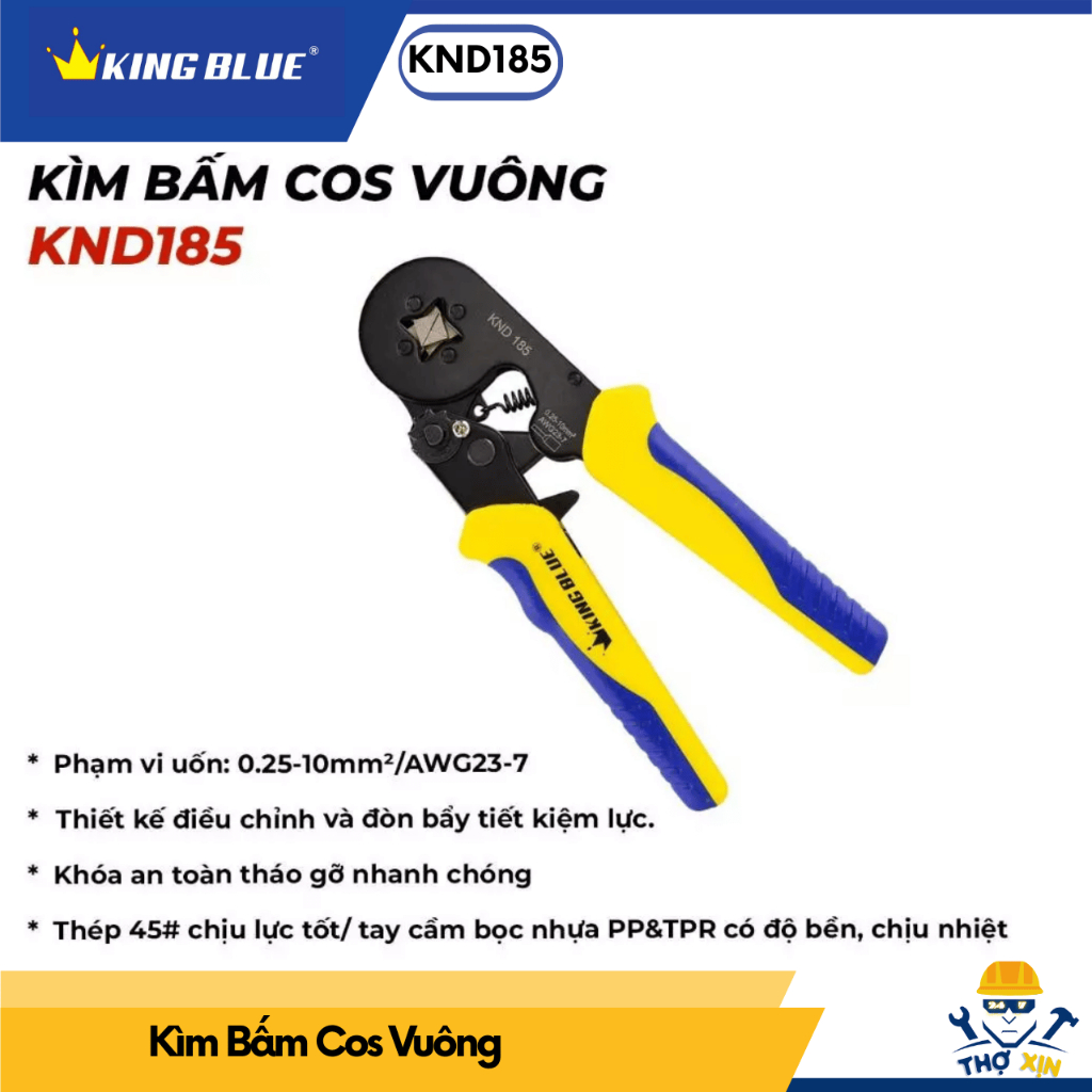 KINGBLUE - Kìm Bấm Cos Vuông KND185 Thép 45# Tay Cầm Bọc Nhựa PP&TPR