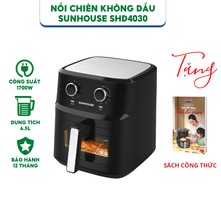 Nồi chiên không dầu Sunhouse SHD4030 - Dung tích 6.5 lít - Công suất 1700W - Bảo hành 12 tháng