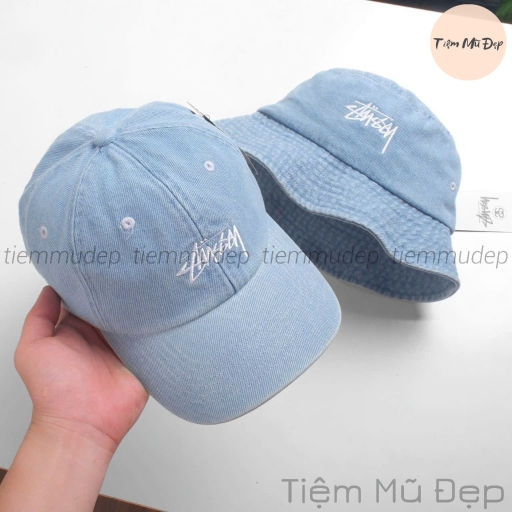 Mũ cặp nam nữ Stussy, nón lưỡi trai, mũ bucket tai bèo thêu chữ chất vải jean