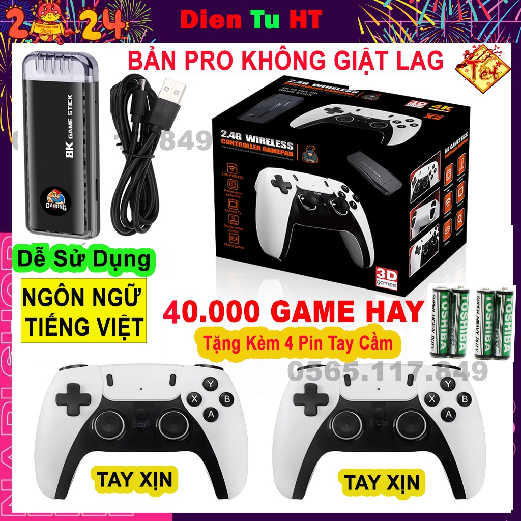 Game Stick 4K Cầm Tay V5 Pro 2025 Tiếng Việt 64GB 20.000 Trò + 100 Game Mới Có 2 Tay Cầm Không Dây