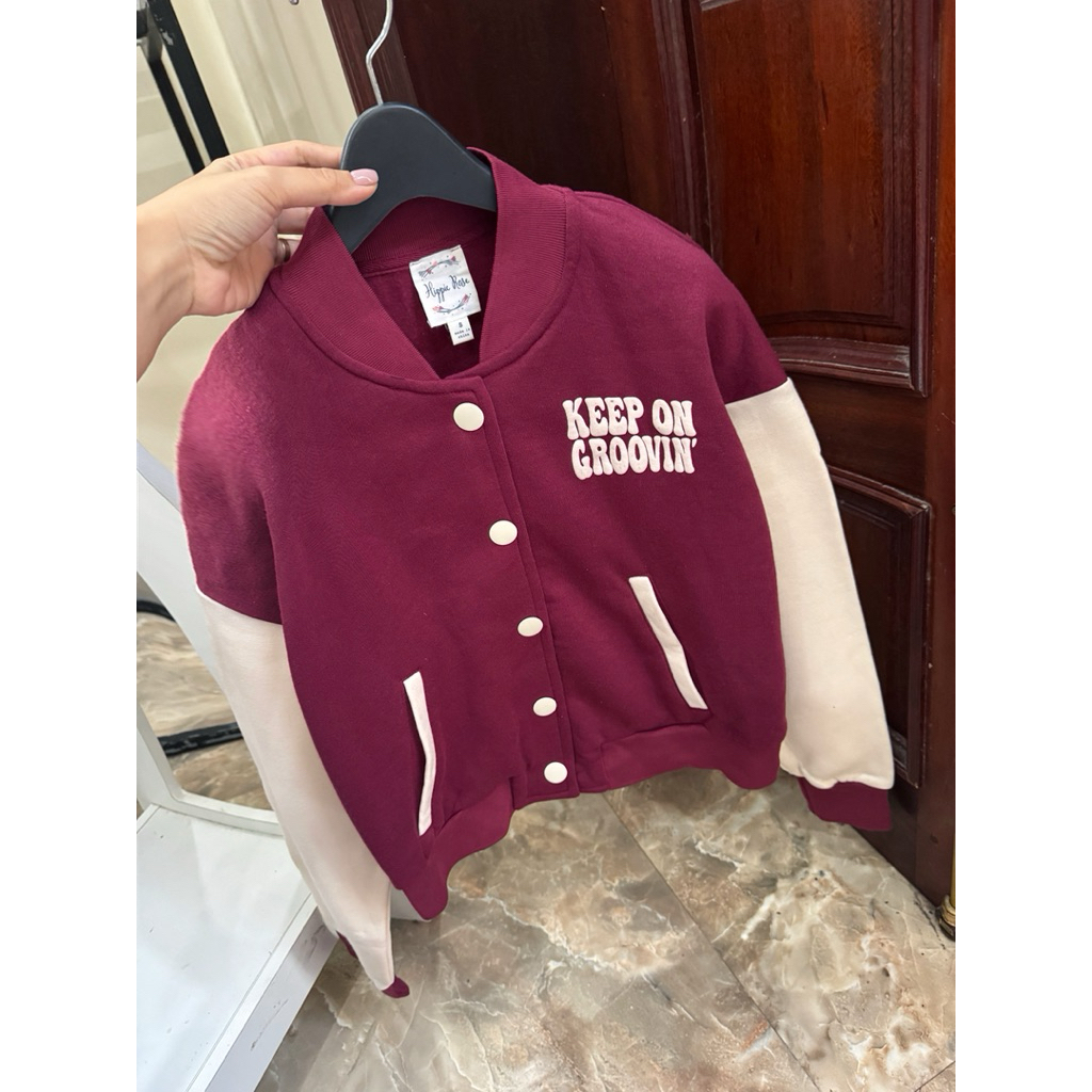 Áo Bomber Nỉ Nữ  KEEP Đỏ Bulgari HIPPIE ROSE