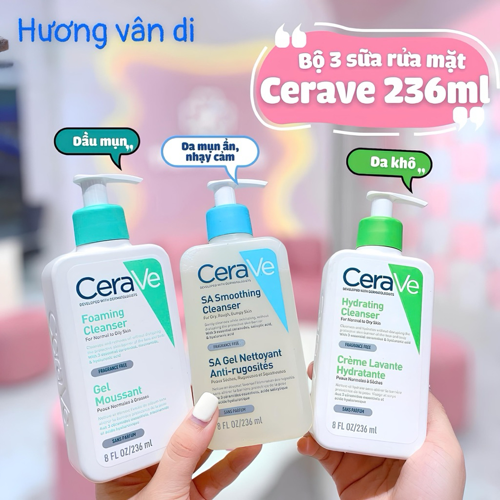 Sữa rửa mặt Cerave SA Smoothing, Hydrating, Foaming Cleanser - Cho da dầu mụn, khô, nhạy cảm 236ml, 