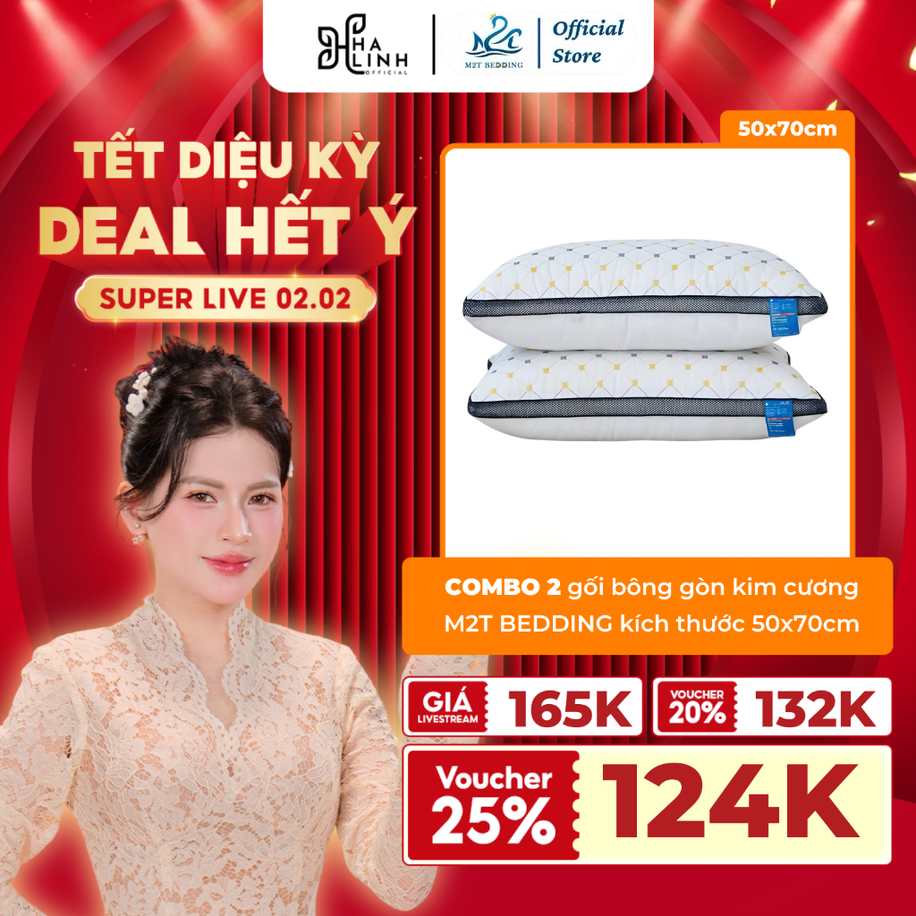 [Võ Hà Linh x M2T] COMBO 2 gối bông gòn kim cương M2T BEDDING kích thước 50x70cm