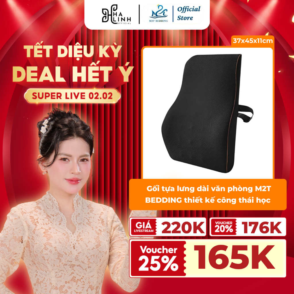 [Võ Hà Linh x M2T] Gối tựa lưng dàii văn phòng M2T BEDDING thiết kế công thái học kích thước 37x45x1