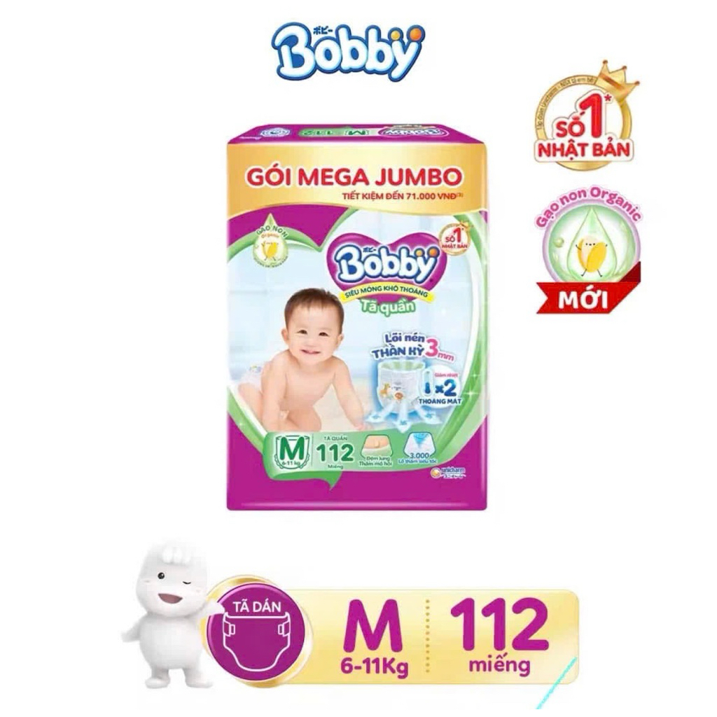 bỉm tã quần bobby M112 L96 XL84 XXL76