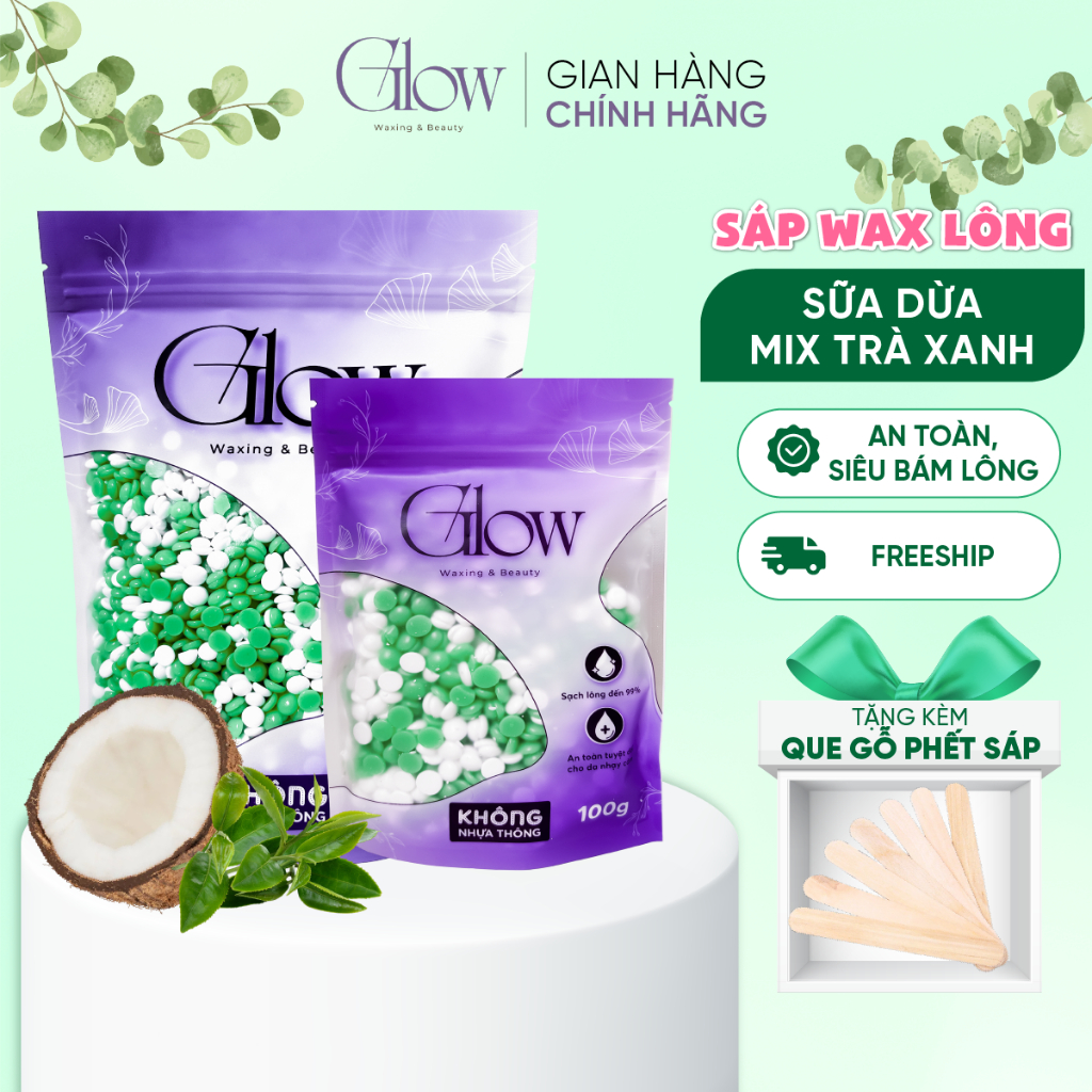 Sáp Wax Lông Trà Xanh Mix Sữa Dừa Siêu Bám Lông Siêu Bám Lông Chuyên Dùng Wax Nách, Bi GLOWWAXING