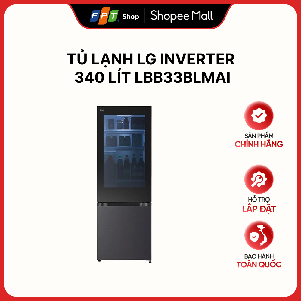 [Hàng chính hãng] Tủ lạnh LG Inverter 340 lít LBB33BLMAI