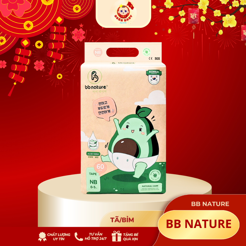 Tã Bỉm Quần Dán BB Nature Hàn Quốc, Mềm Mại, Mỏng Nhẹ Đủ Size Cho Bé Từ 6-25Kg