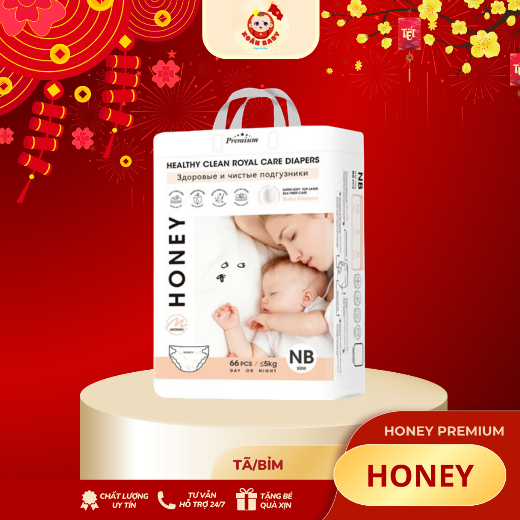 Bỉm/tã HONEY dán/quần mềm mịn siêu thấm đủ size NB66/S52/M46/M52/L48/XL44/XXL42/XXXL40/XXXXL38