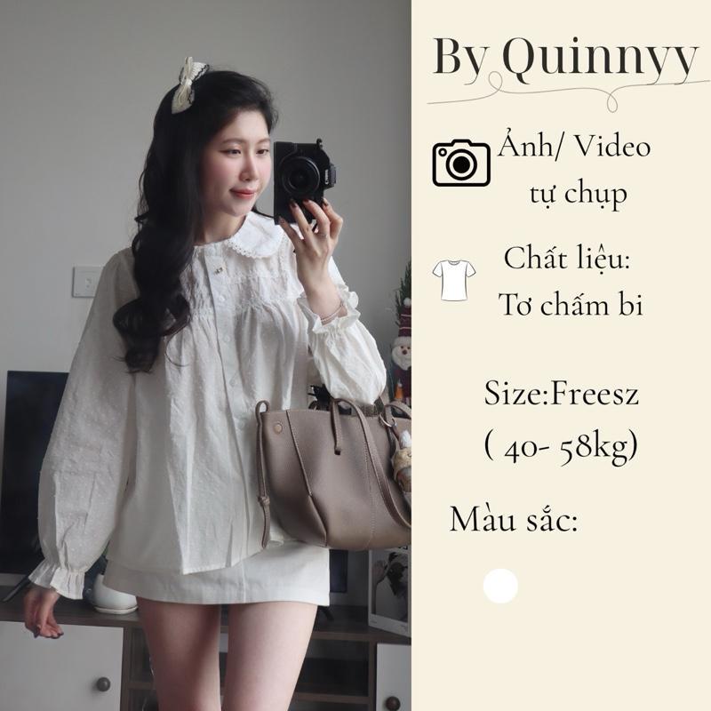 Áo sơ mi voan tơ chấm bi cổ bèo tiểu thư tay dài – DOLLY Blouse | By Quinnyy