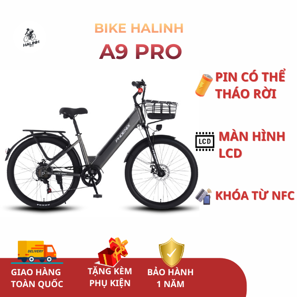 Xe Đạp Trợ Lực Điện Phoenix A9 Pro Cho Người Lớn Tuổi, Học Sinh, Pin Rời, Khóa NFC, Màn Hình LCD Lớn