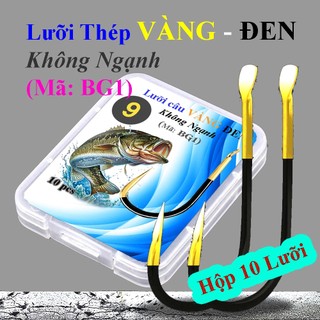Hộp 10 Lưỡi Câu VÀNG-ĐEN (Không Ngạnh)  - Kanto Black-Gold Fishing HOOK. [Mã: BG1]