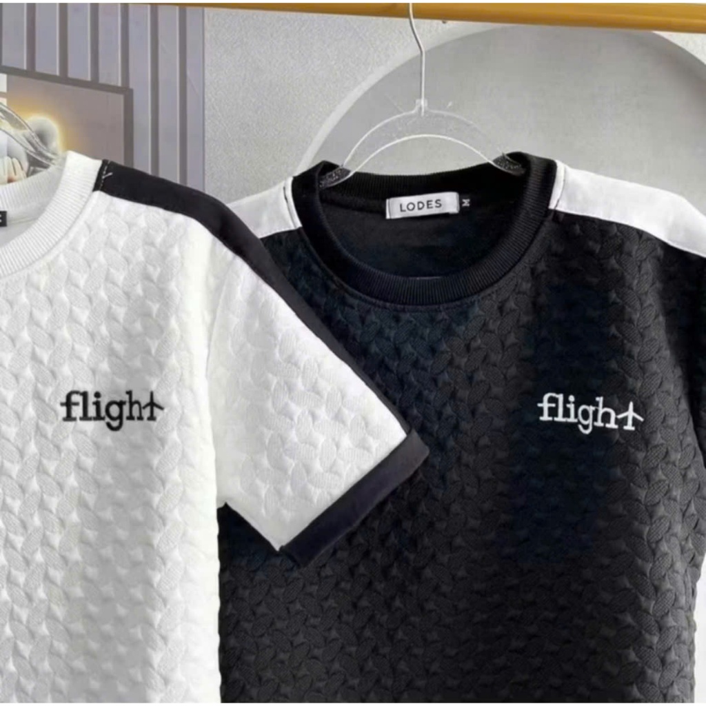 Rẻ bất ngờ-Quần Áo Flight Vân Nổi Đen Trắng Nam Nữ Cotton Xốp Cao Cấp 2026; Bộ quầ thêu chữ Flight