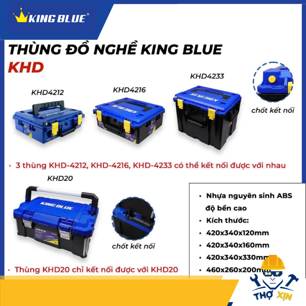 KINGBLUE - Thùng đựng đồ nghề chống nước, chống va đập KHD4212, KHD4216, KHD4233, KHD20