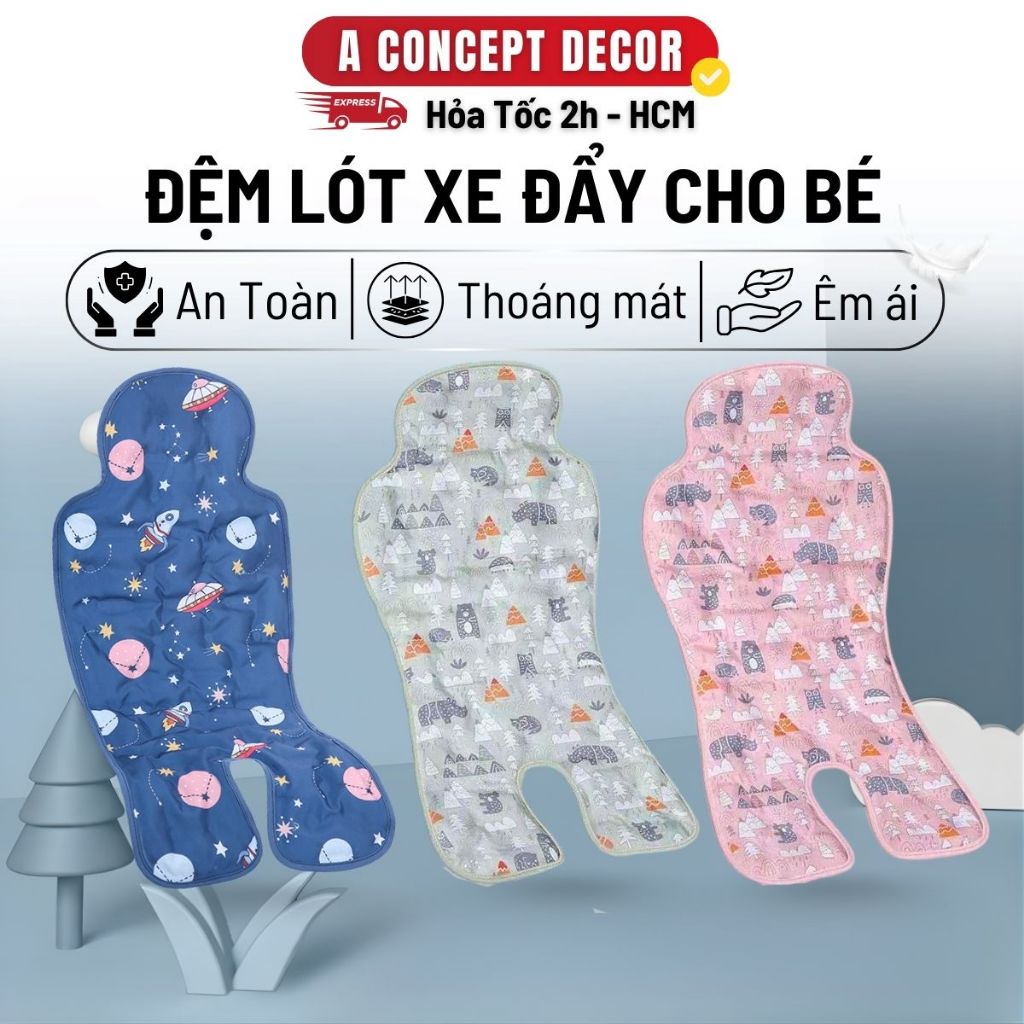 Đệm Lót Xe Đẩy Cho Bé A Concept Decor Miếng Lót Hạt Gel Mát Lạnh Dày Dặn Gấp Gọn Thoáng Khí Tấm Lót 