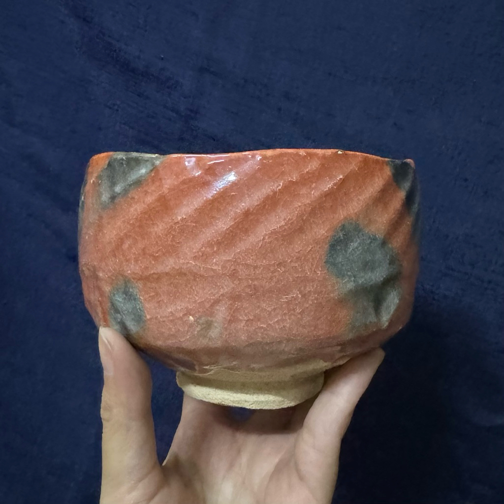 [Gốm Nhật] Chawan Aka-Raku lỗi tóc, rạn nhiều