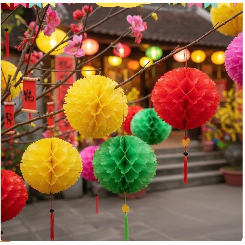 Đèn lồng tú cầu trộn màu, Combo 50 cái. Trang trí nhà cửa. Chất liệu nilon chống nước.