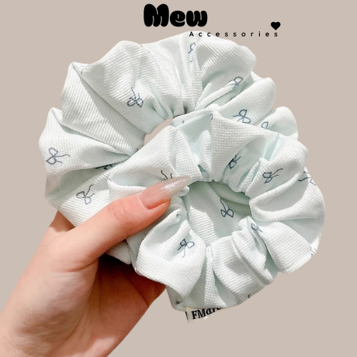 Dây Buộc Tóc Srunchies Bản To Họa Tiết Nơ Màu Xanh Pastel