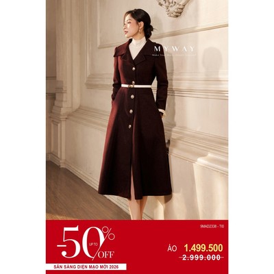 Áo Khoác Dạ Nữ Dáng Dài MY WAY Cổ V Dáng A Cao Cấp 9MAD2338