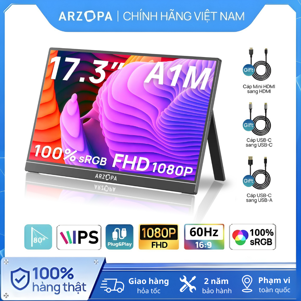 Màn Hình Di Động ARZOPA A1M 17.3" IPS FHD | HDR | Plug & Play | USB-C HDMI | Chính Hãng | Hỏa Tốc
