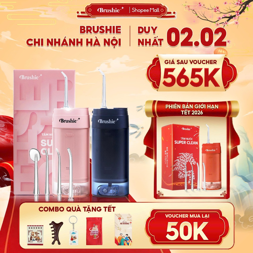[GIÁ 564K TẠI LIVE SHOP] Tăm nước Brushie Super Clean phiên bản cải tiến mới nhất 2025 tăm nước du l