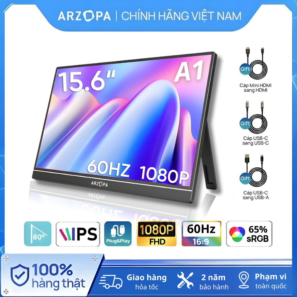 Màn Hình Di Động ARZOPA A1 15.6" IPS FHD | HDR | Loa Kép | USB-C HDMI | Chính Hãng | Hỏa Tốc