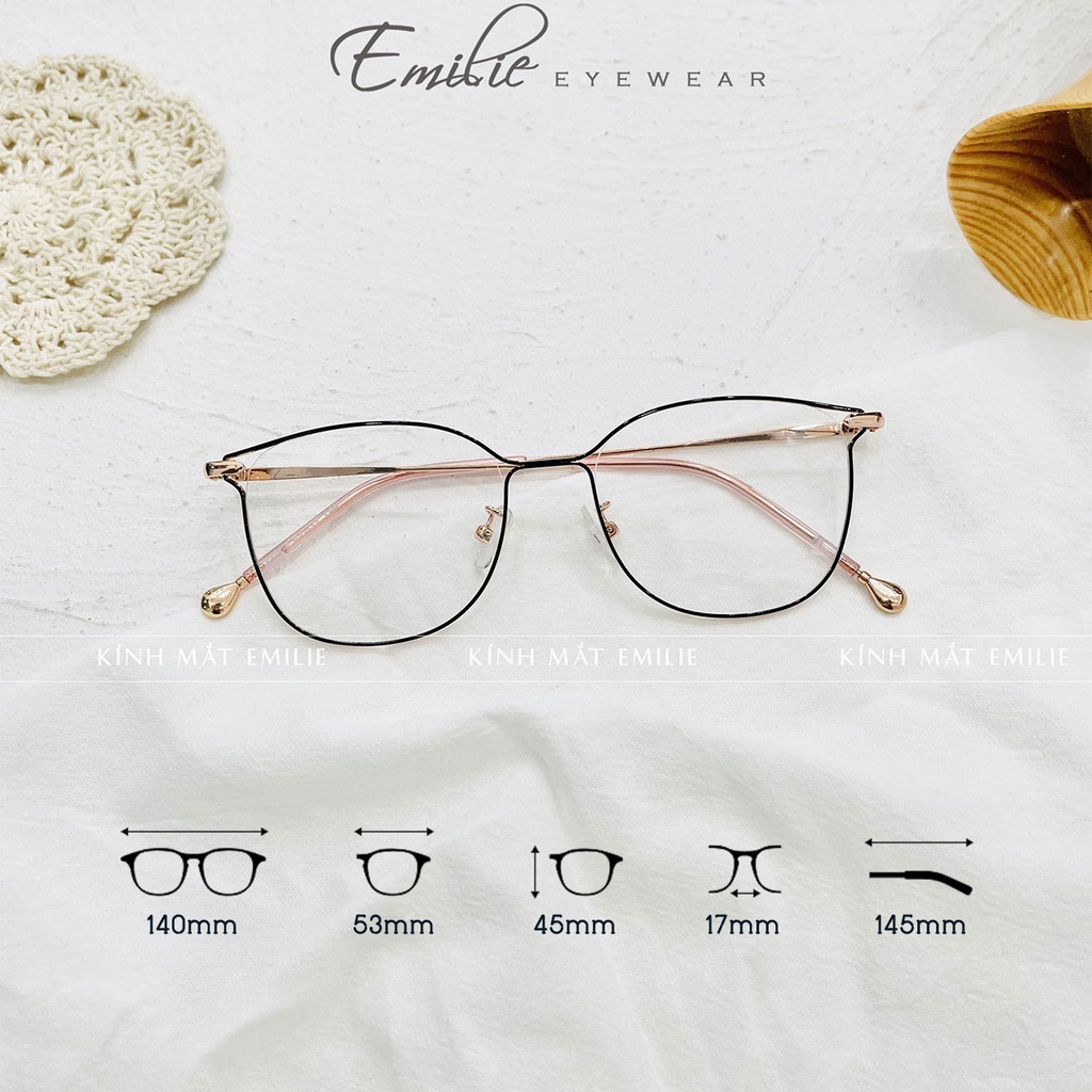 [ XẢ KHO CẮT MÃ ] Gọng kính nữ kim loại vuông bầu mảnh nhẹ Emilie eyewear 72835