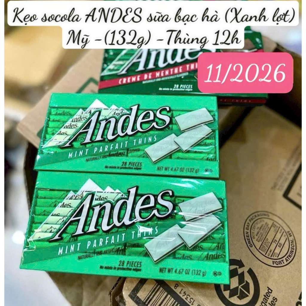 KẸO SOCOLA BẠC HÀ ANDES MỸ 132gr