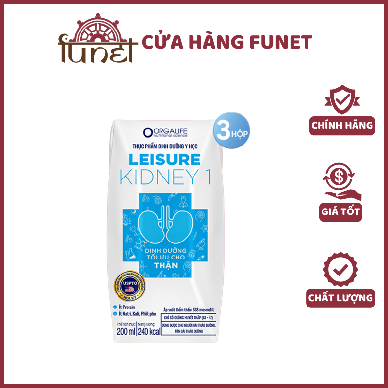 Lốc 3 hộp Leisure Kidney 1 – Soup Uống Dinh Dưỡng Ít Protein, 200ML