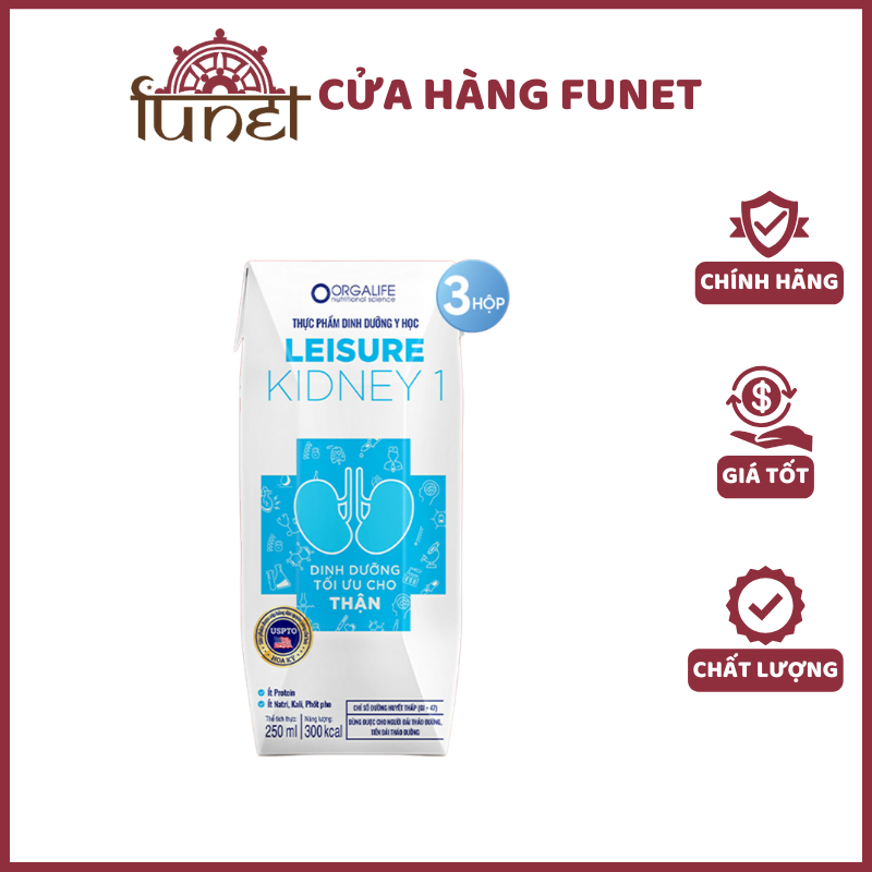Lốc 3 hộp Leisure Kidney 1 – Soup Uống Dinh Dưỡng Ít Protein, 250ML
