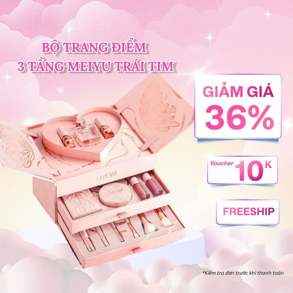 [ CHÍNH HÃNG MEIYU ] Bộ Trang Điểm Quà Tặng 3 tầng MEIYU trái tim - Quà tặng bạn gái, người yêu