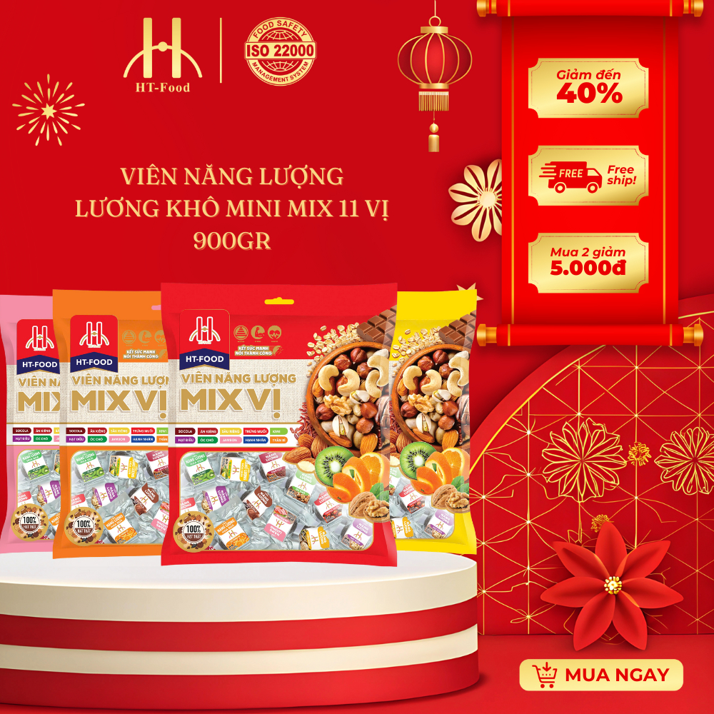 Lương khô mini mix 11 vị HT-Food, viên năng lượng mix vị ăn vặt, đồ ăn vặt thay bữa ăn sáng giảm đói