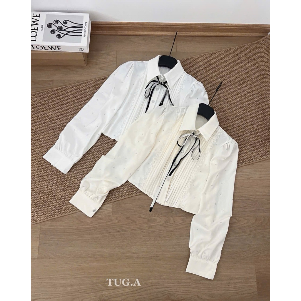 Áo sơ mi lụa đính đá bling bling QCCC