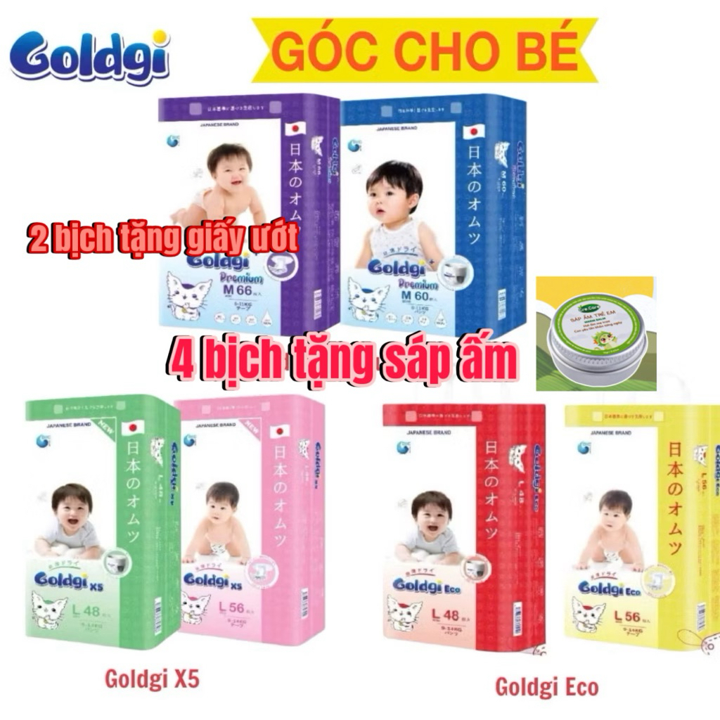 Bỉm/Tã dán/quần cho bé Goldgi+, Goldgi X5, Goldgi Eco thiết kế siêu mỏng chống tràn thấm hút tốt