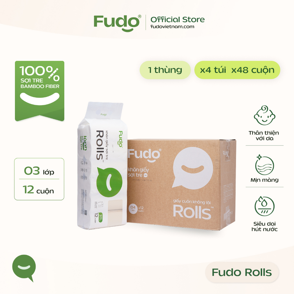 Thùng Giấy Cuộn Không Lõi Fudo 4 Túi x 48 Cuộn - TissueRolls