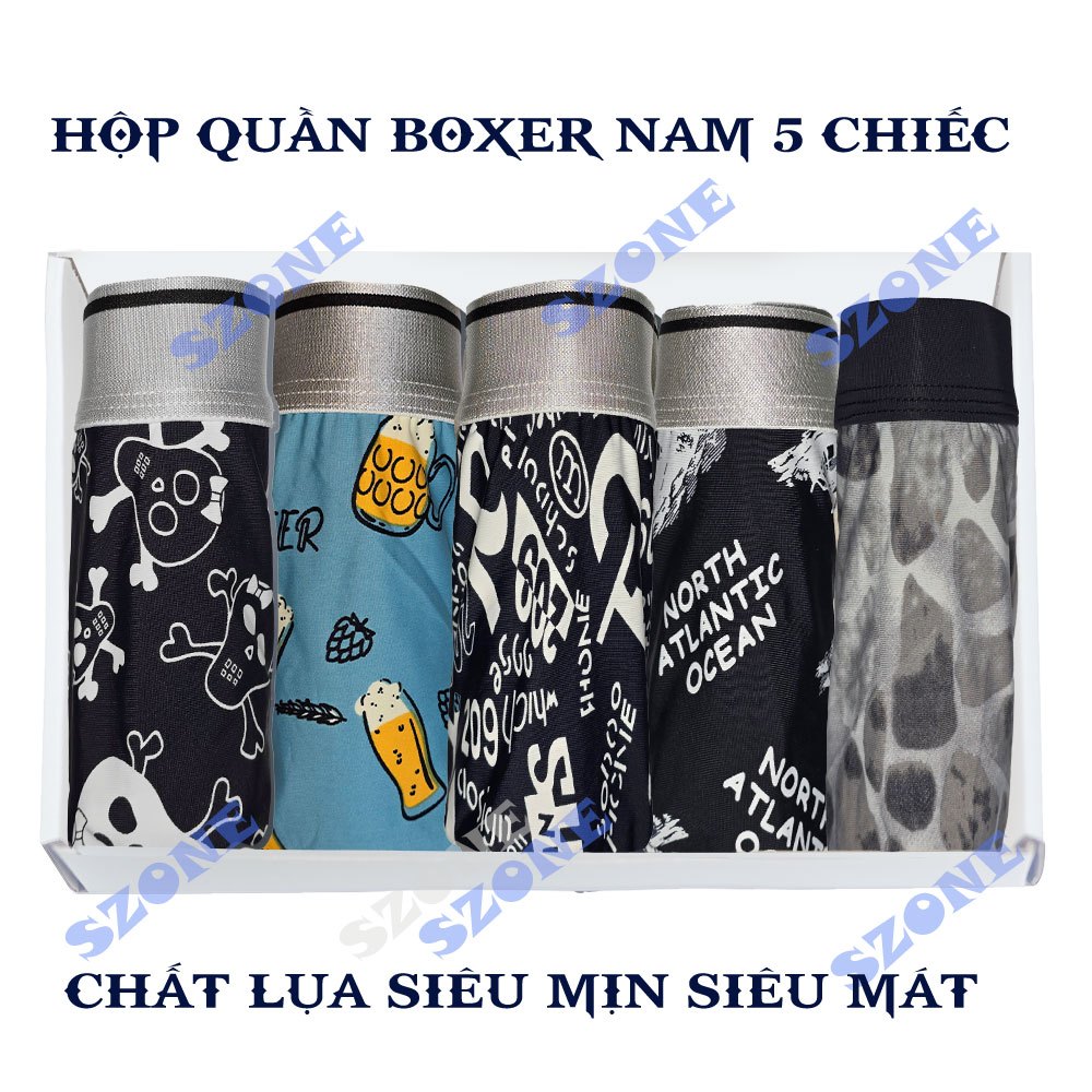 Hộp 5 Sịp Lụa Boxer Màu Tối Nam Szone