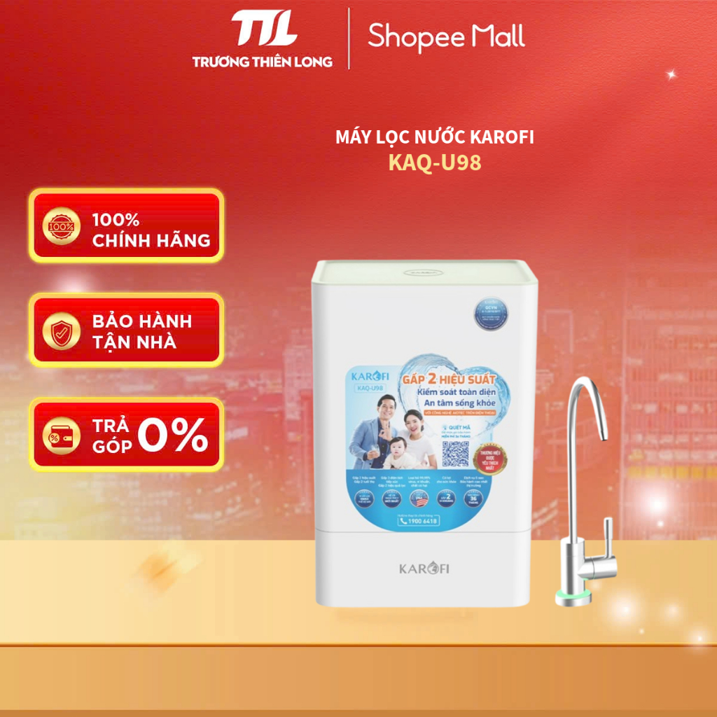 [Shopee - Lắp đặt 0Đ HN HCM] KAQ-U98 - Máy Lọc Nước Karofi KAQ-U98