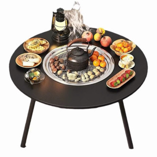 Bếp nướng ngoài trời gấp gọn mang đi du lịch, Bàn bếp nướng than hoa BBQ kiêm bàn trà để sân vườn