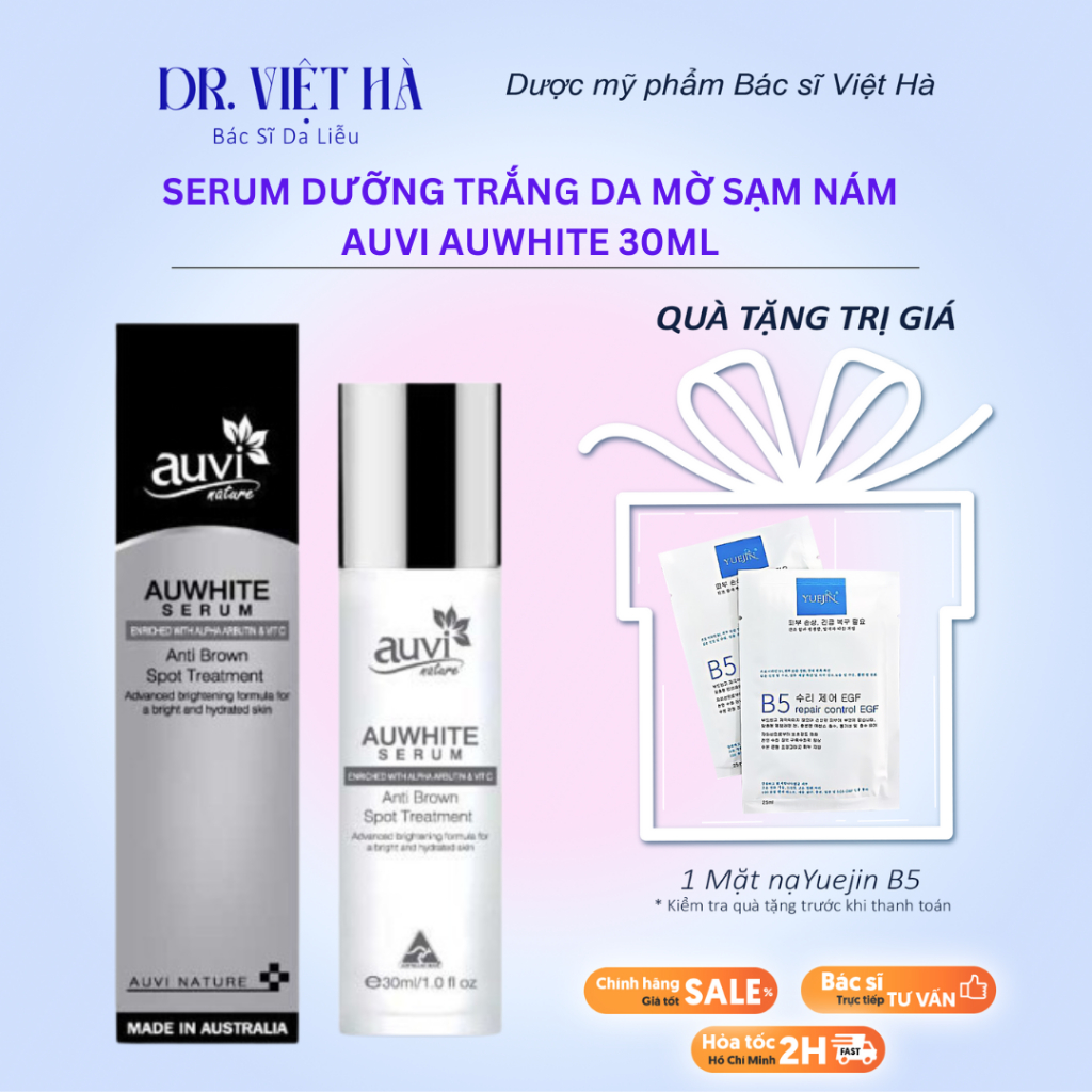 AUVI NATURE Tinh chất dưỡng trắng, giảm sạm da AUWHITE SERUM 30ml| BS Việt Hà Da Liễu khuyên dùng