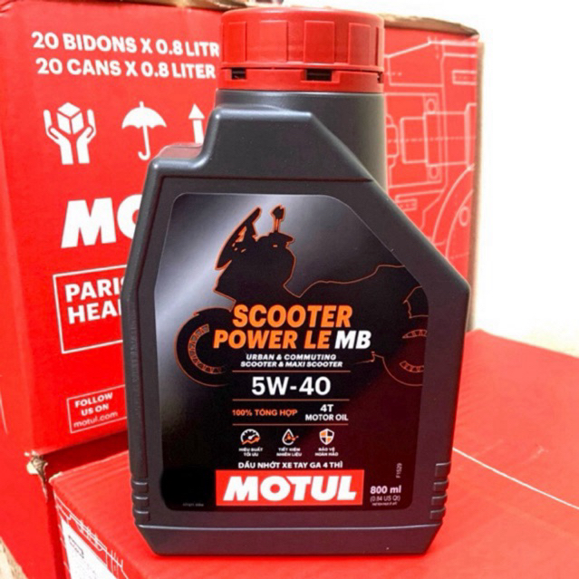 Dầu nhớt Motul Scooter Power LE 5W40 0.8L, tổng hợp 100%, tiêu chuẩn API SL, JASO MB