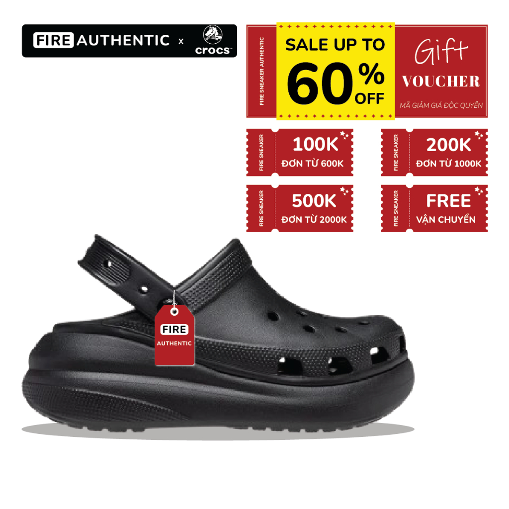 Giày Clog Unisex Crush Classic 'Black' - Fire Authentics