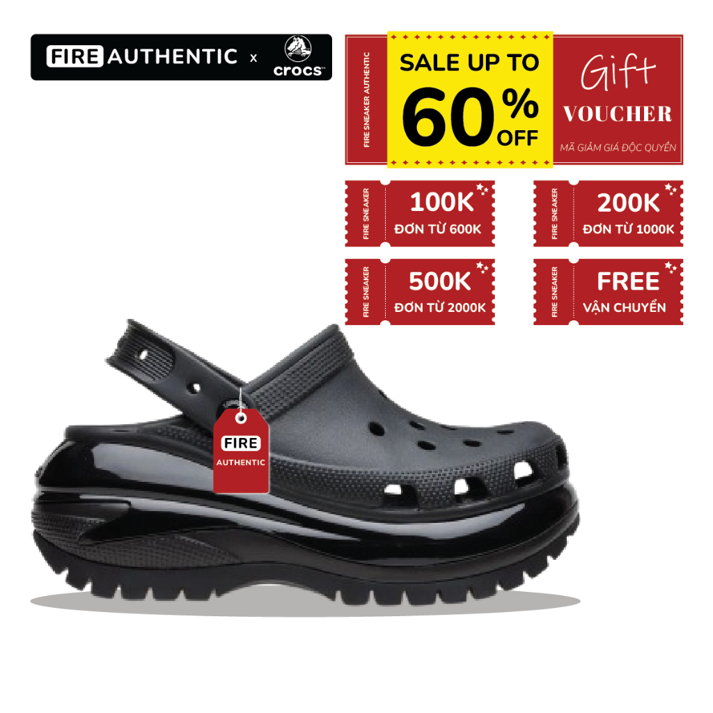 Giày Clog Unisex Classic Mega Crush 'Black' - Fire Authentics