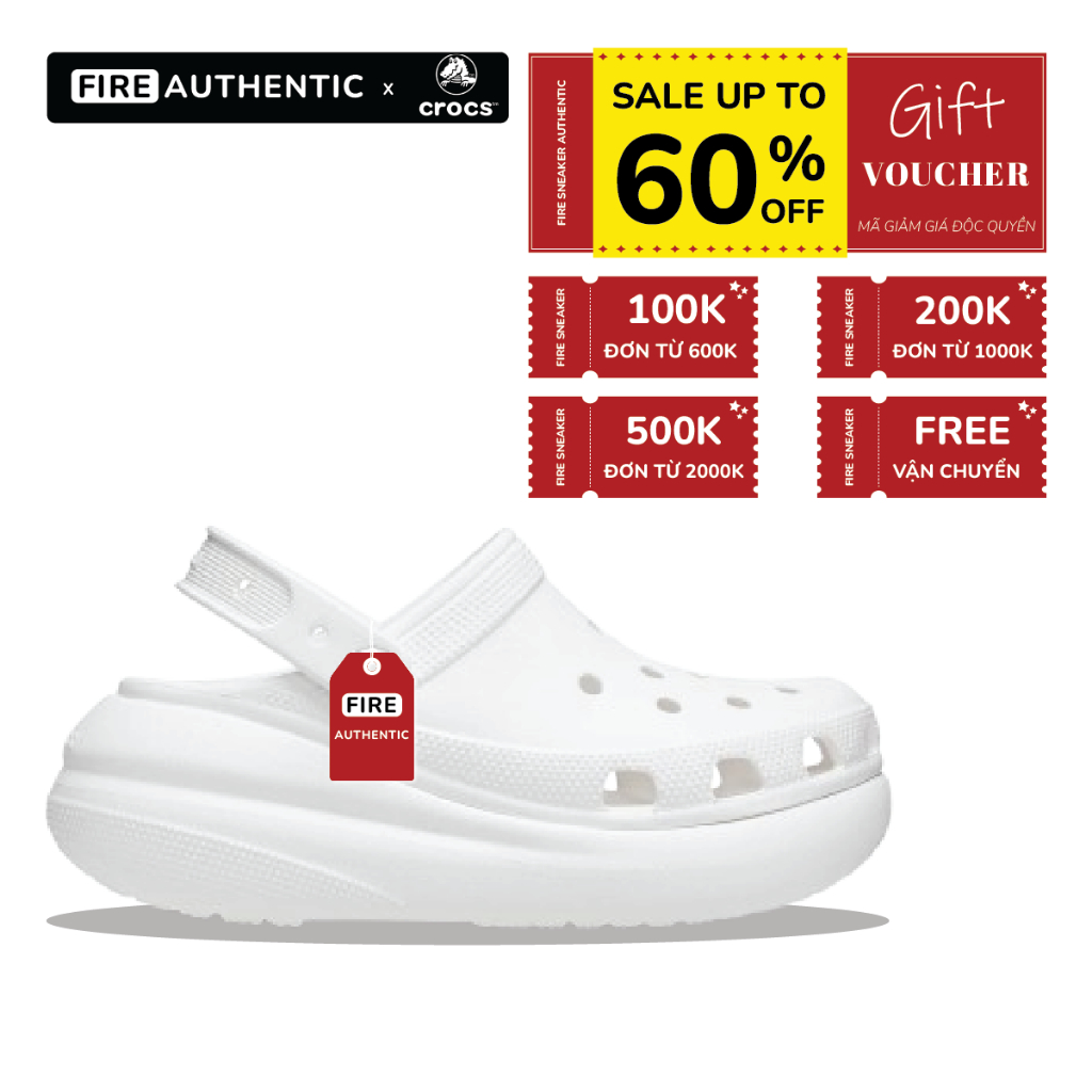 Giày Clog Unisex Crush Classic 'White' - Fire Authentics