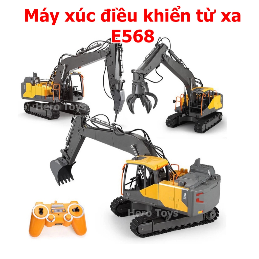 Máy Xúc Điều Khiển Từ Xa Volvo EC160E Double E E568 3 trong 1 – Bánh Xích, Gầu Kim Loại, Pin 600mAh,