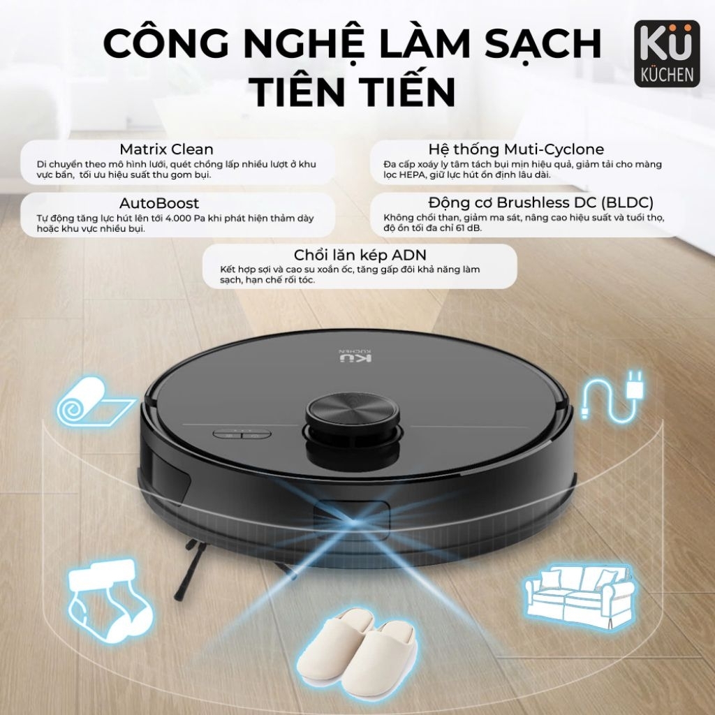 Robot hút bụi lau nhà KUCHEN KU PPR3006 – LiDAR 360°