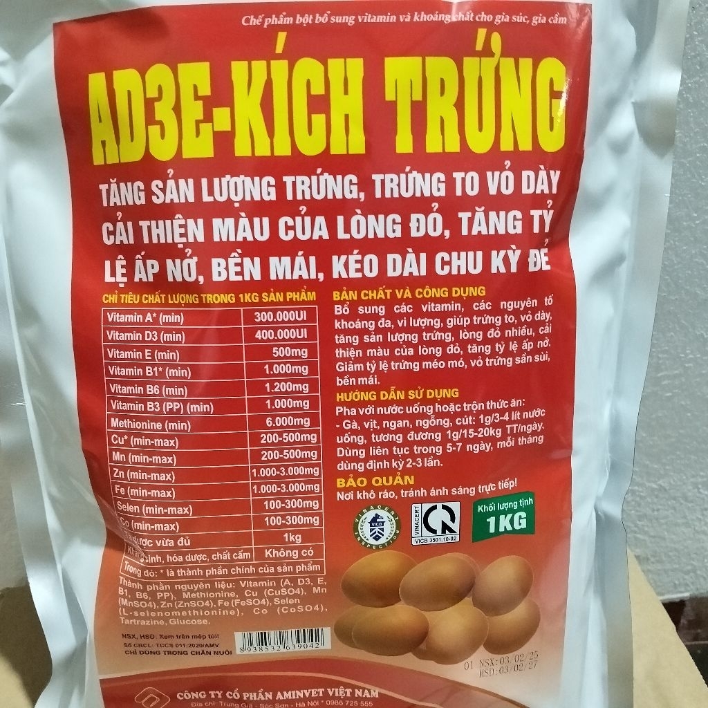 gói bột Ad3e kích trứng cho gà mái 1kg trứng to, đẻ sai